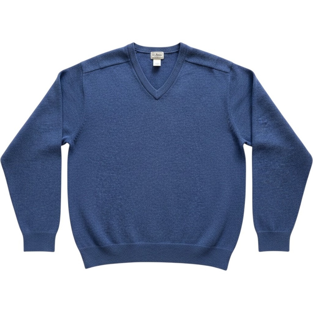 L.L bean 100% lambs wool Men's blue V-Neck Sweater size‎ XL Defect